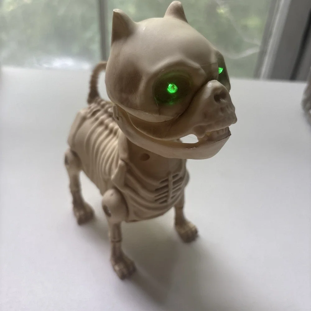 Small Skeleton Dog Animated Halloween Green Flashing Eyes Barking TESTED WORKS